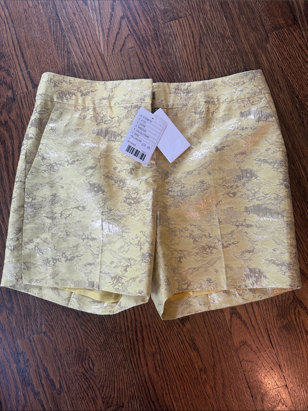 Anthropologie Leifsdottir Metallic Jacquard Shorts in Pale Yellow Gold
